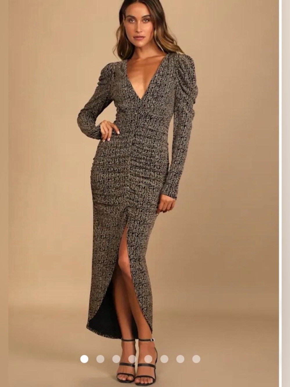 Lulu's Black and Gold Textured V-Neck Dress